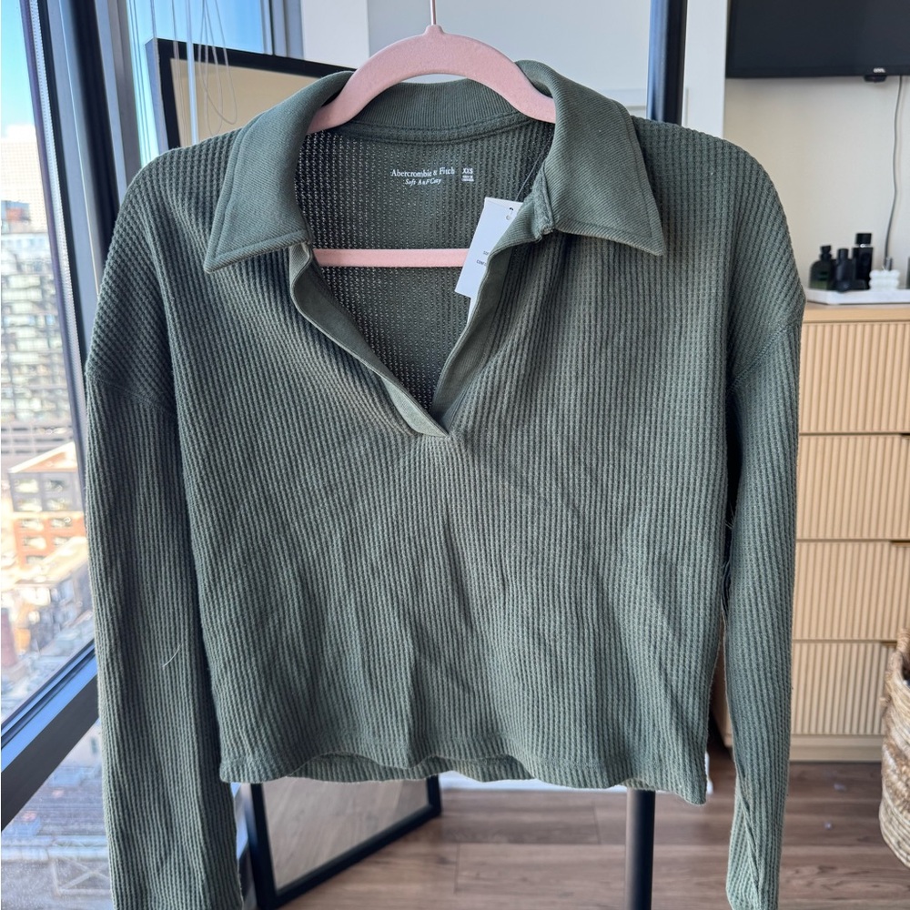 Ribbed Olive Green Women's Top